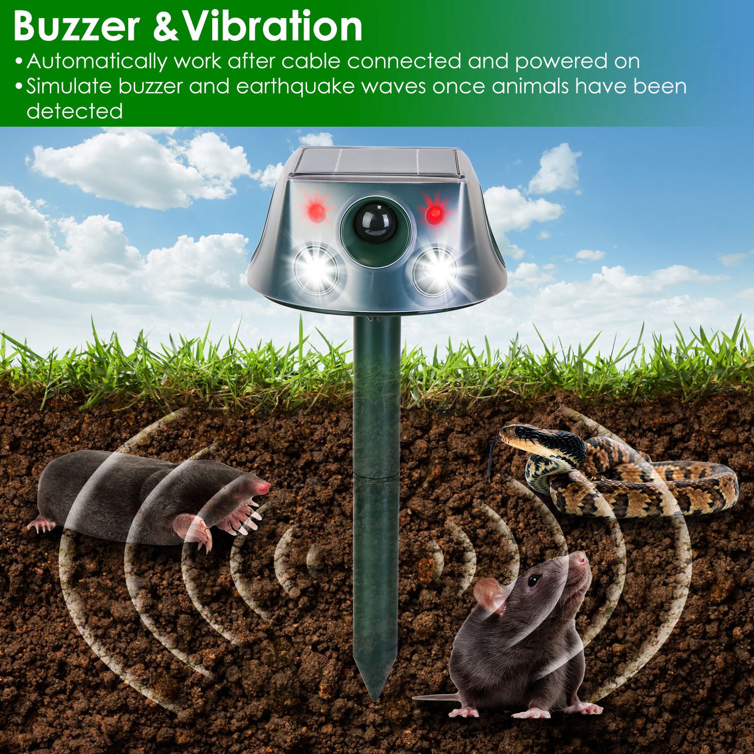 Repelente Solar y Recargable de Animales - 3 Modos, Ultrasonido, Buzer y Vibración, IP66, 2200mAh — imagen 10