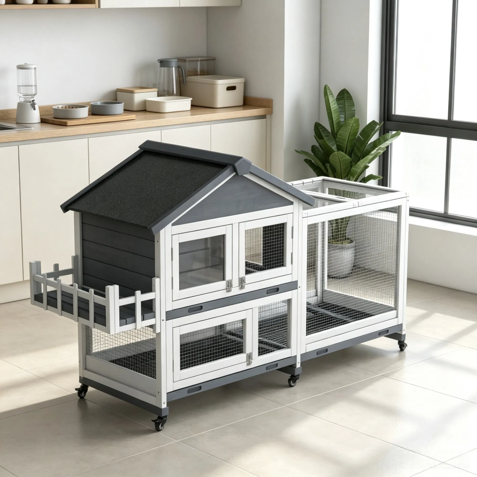 Gray 65" Spacious Wooden Rabbit Hutch: Pet Playpen with Openable Roof for Easy Access & Storage Box for Rabbits — image 1
