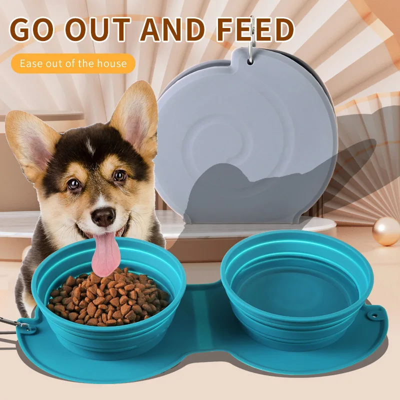 Comedero Doble Plegable 2 en 1 Bolsa Portátil de Silicona para Comida y Premios para Perros, Comedero de Viaje para Perros y Gatos, Artículos para Mascotas — imagen 1