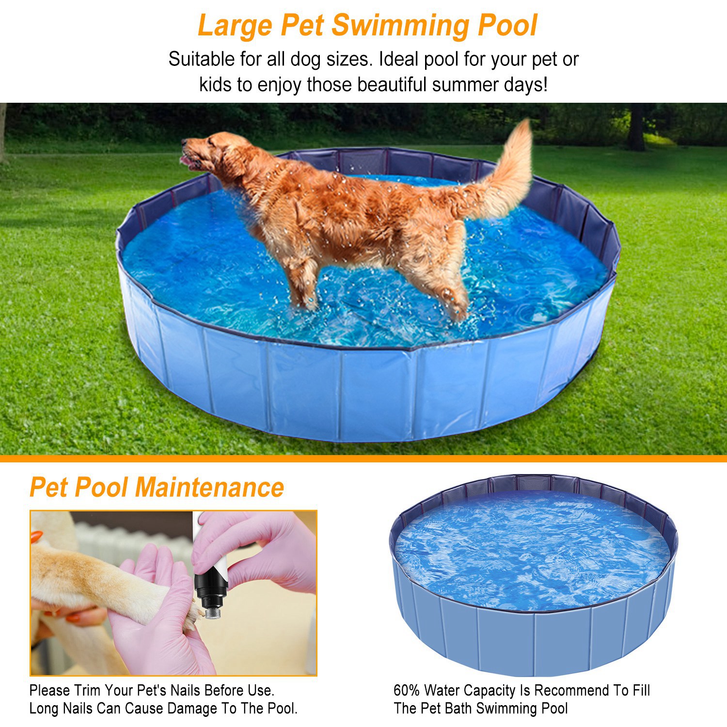 Piscina de Natación Portátil para Mascotas 160x160x30cm - 63.0x63.0x11.8 pulgadas — imagen 5