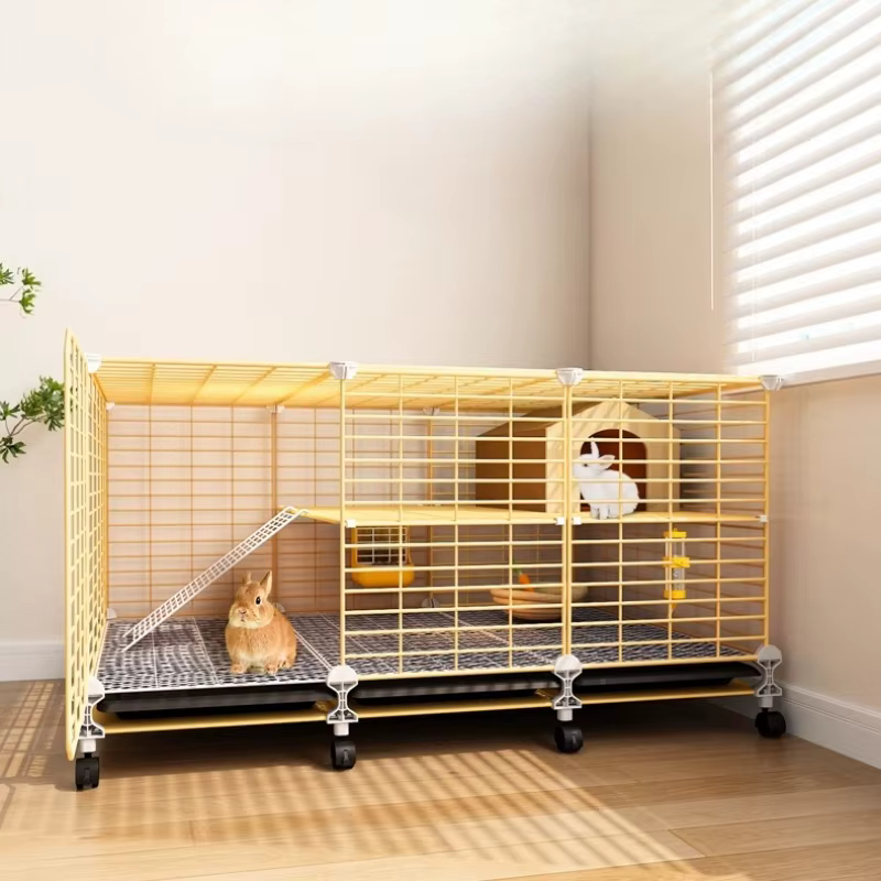 Caja Grande para Conejos de Dos Niveles con Caja de Alimentos Removible Casa para Conejo Interior Espaciosa Vivienda para Conejos — imagen 1