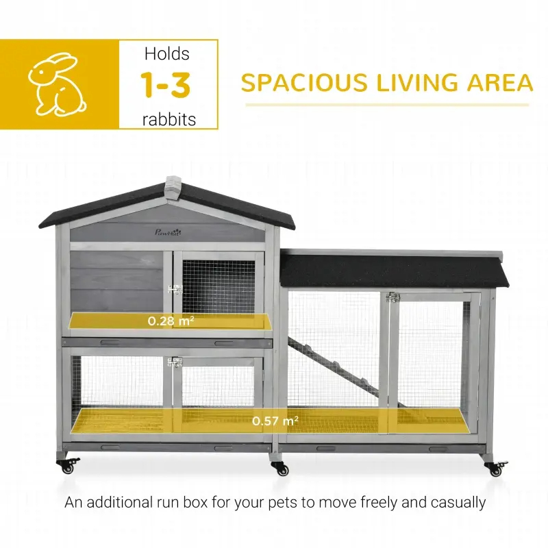 Wooden Mobile Rabbit Hutch With Wheels, Run Box, Slide-out Tray, Ramp — imagen 6