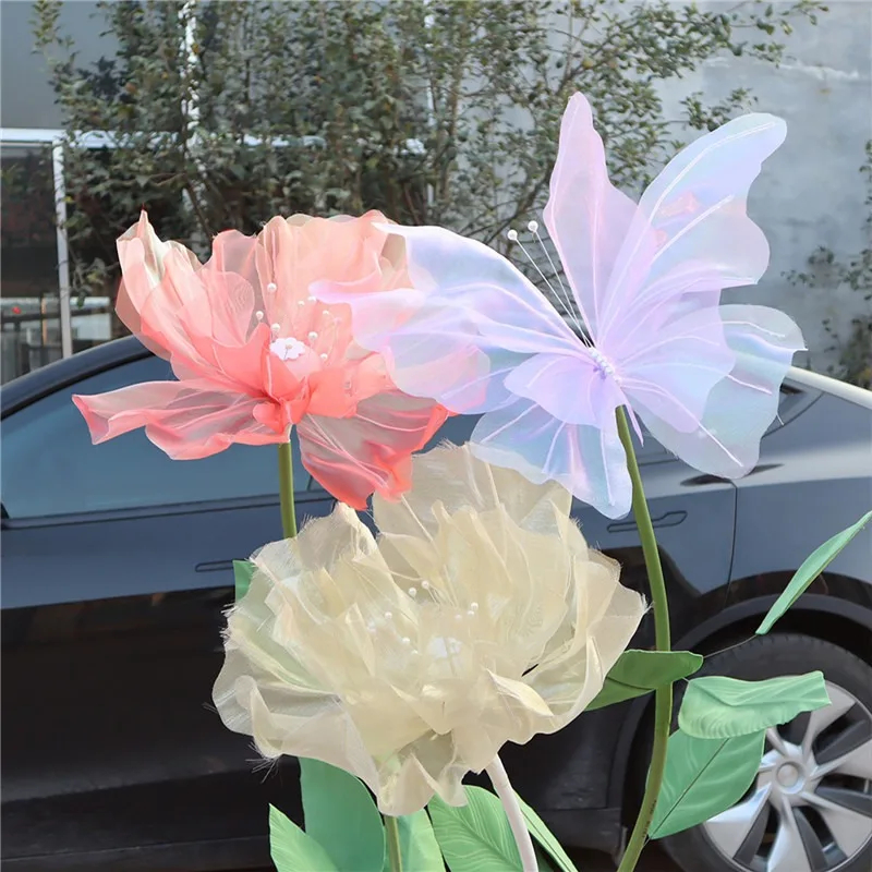 Silk Yarn Artificial Butterfly Mariage Decor Wedding Party Outdoor Holiday Decoration Display Giant Gauze Fake Butterfly — image 6