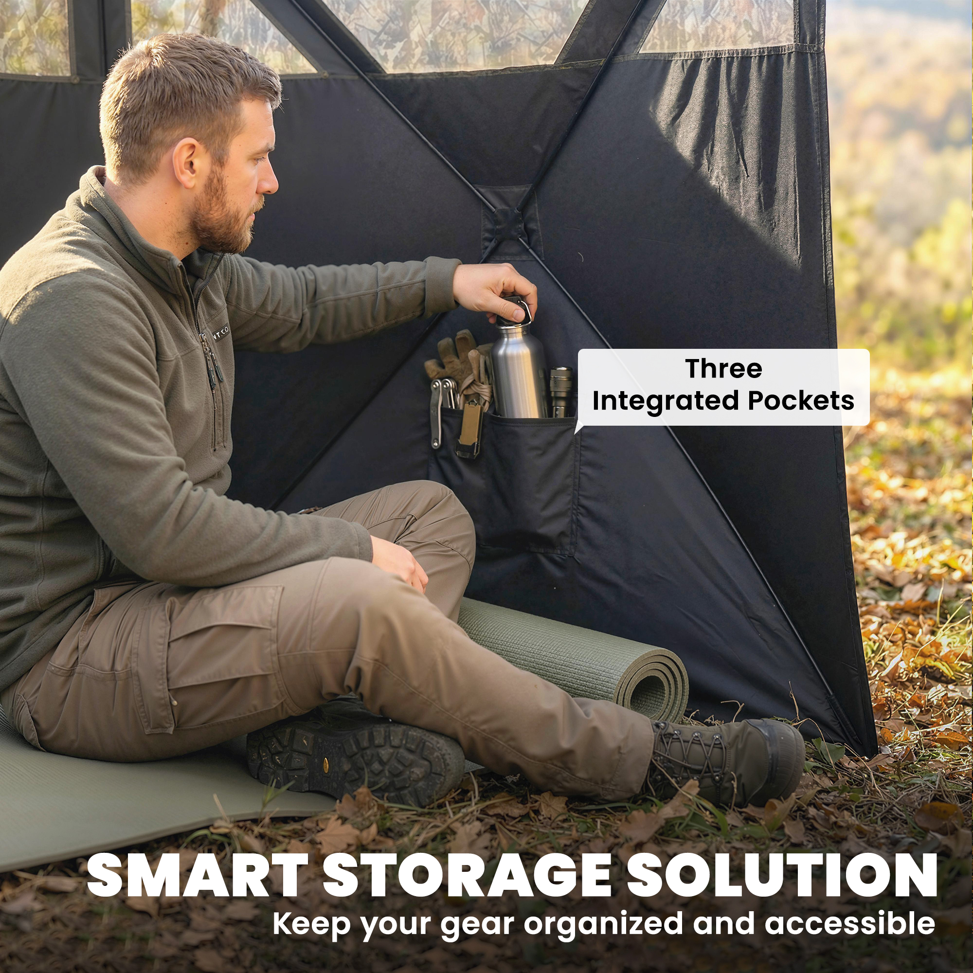 Cubo de Caza y Viento para Campestre, 3-Panels Visibles Solo para Caza y Camping 176" x 58.3" Camuflaje — imagen 8