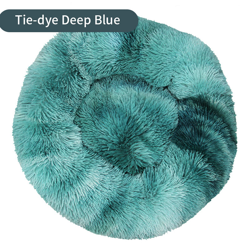 Dog Kennel Cat Kennel Long Tie-Dye Plush Round Pet Kennel Dog Bed Winter Dog Mat Pet Tie-Dye Mattress Pet Supplies — image 11