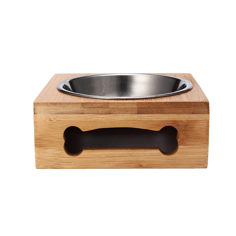 Doble Disco para Perros Comida y Agua, Platos de Acero Inoxidable con Base de Bambú para Mascotas Gatos Caninos Alimentadores — imagen 5