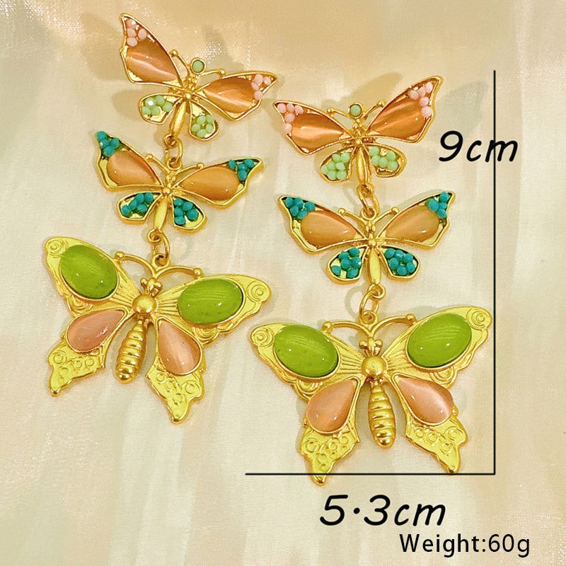 Alloy inlaid glass bead butterfly earrings for women — image 5