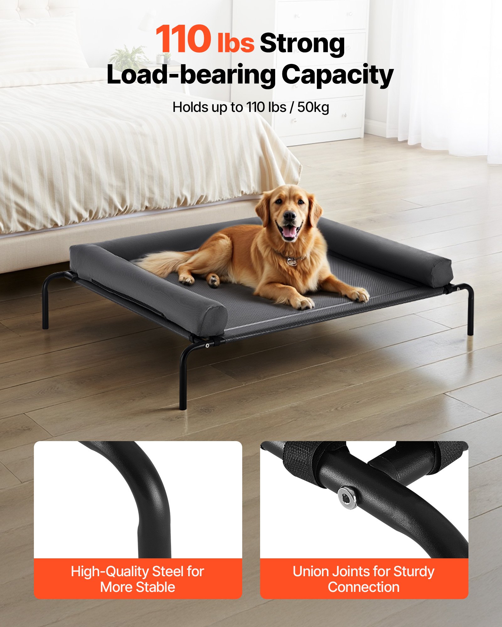 Elevated Dog Bed For Large Dog Portable Raised Dog Cot With Pillow XL Gray — image 4