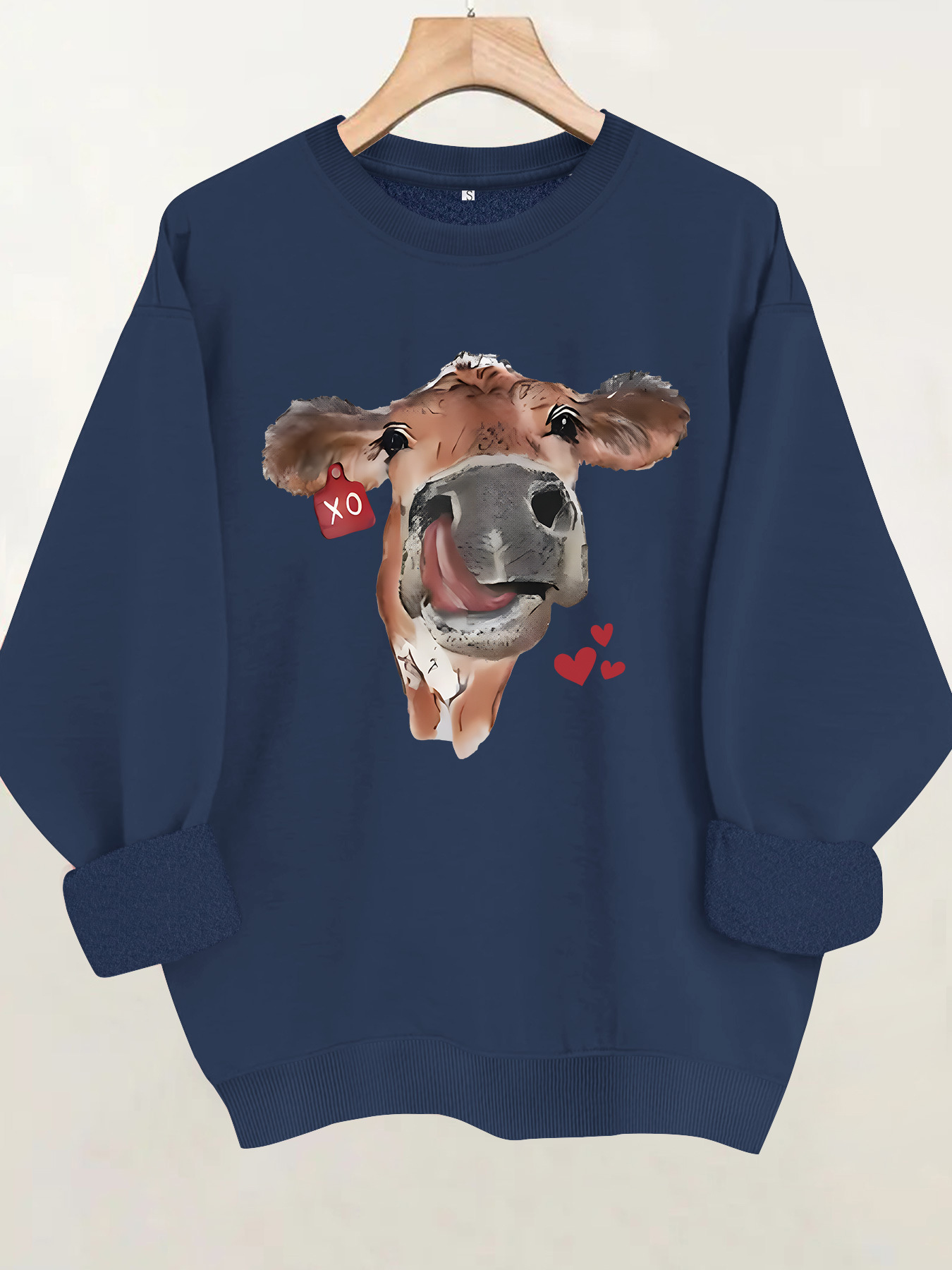 Cow and Love Printed Round Neck Velvet Hoodie — image 7