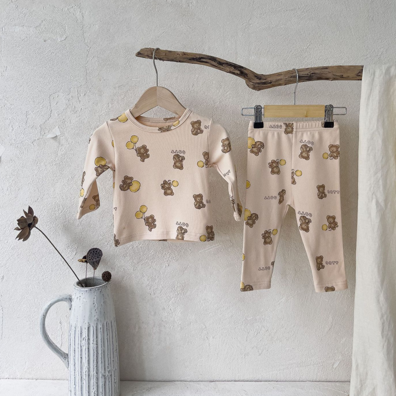 Baby Bottoms Set, Children's Two-Piece Set with Bear Balloon Print Long Sleeve T-Shirt and Pants Pajama Set — image 3