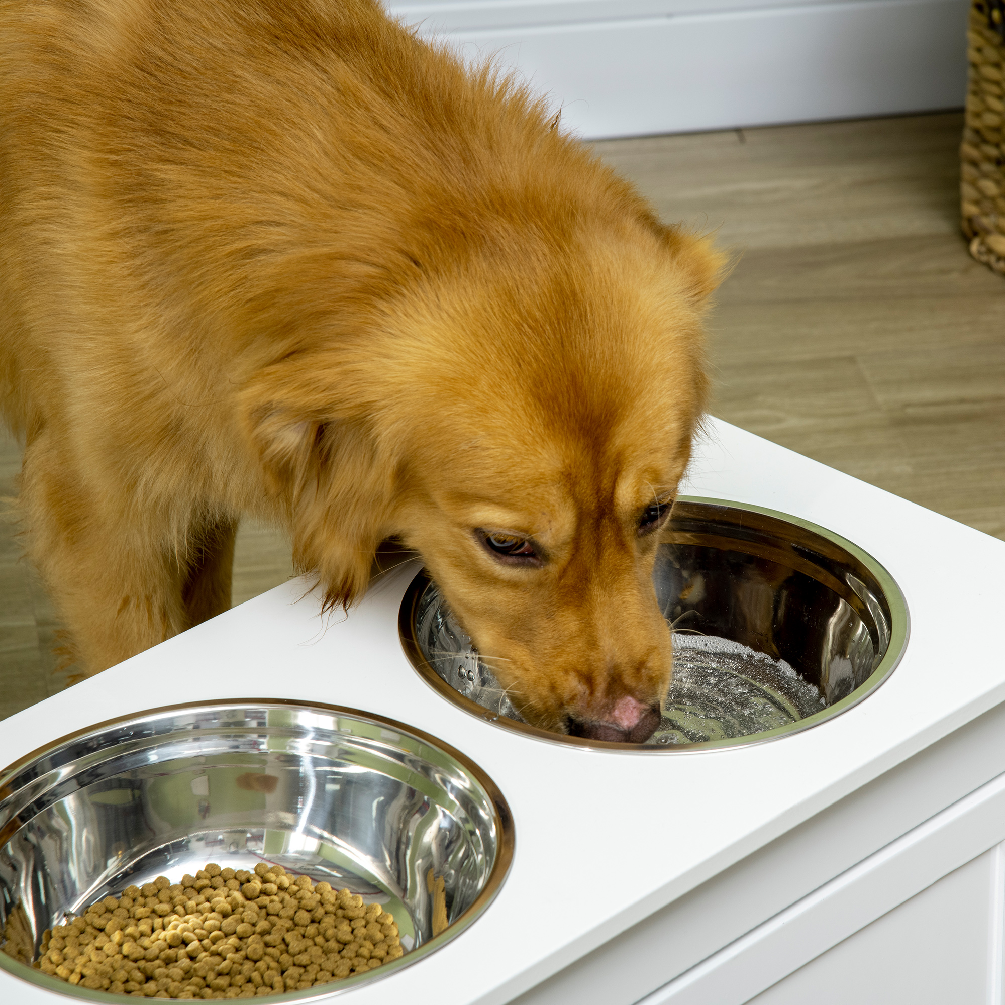Bolsas de Alimento para Perros Elevadas con Caja de Almacenamiento de 11L, Soporte para Comida y Agua de Perro con Caja, Blanco — imagen 8