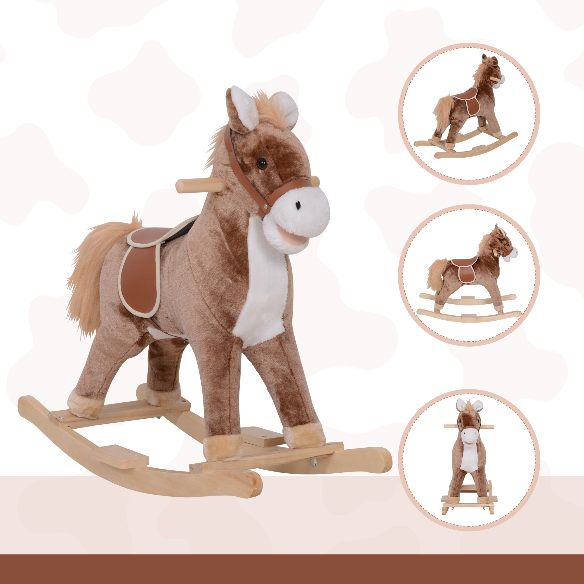 Kids Rocking Horse with Soft Plush Body, Wooden Base & Handle Grip for Years 3+ — image 5