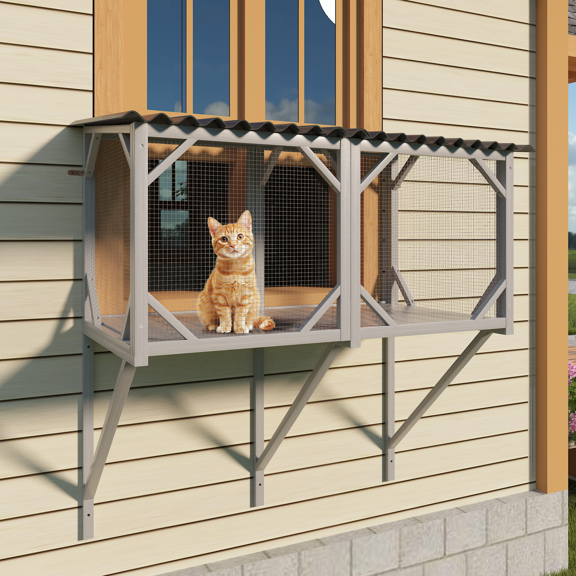 Catio para Gatos Grandes, Percha de Ventana en Madera para Gatos Indómitos - Para Tumbarte, Dormir y Disfrutar del Exterior desde la Seguridad de tu Hogar — imagen 1