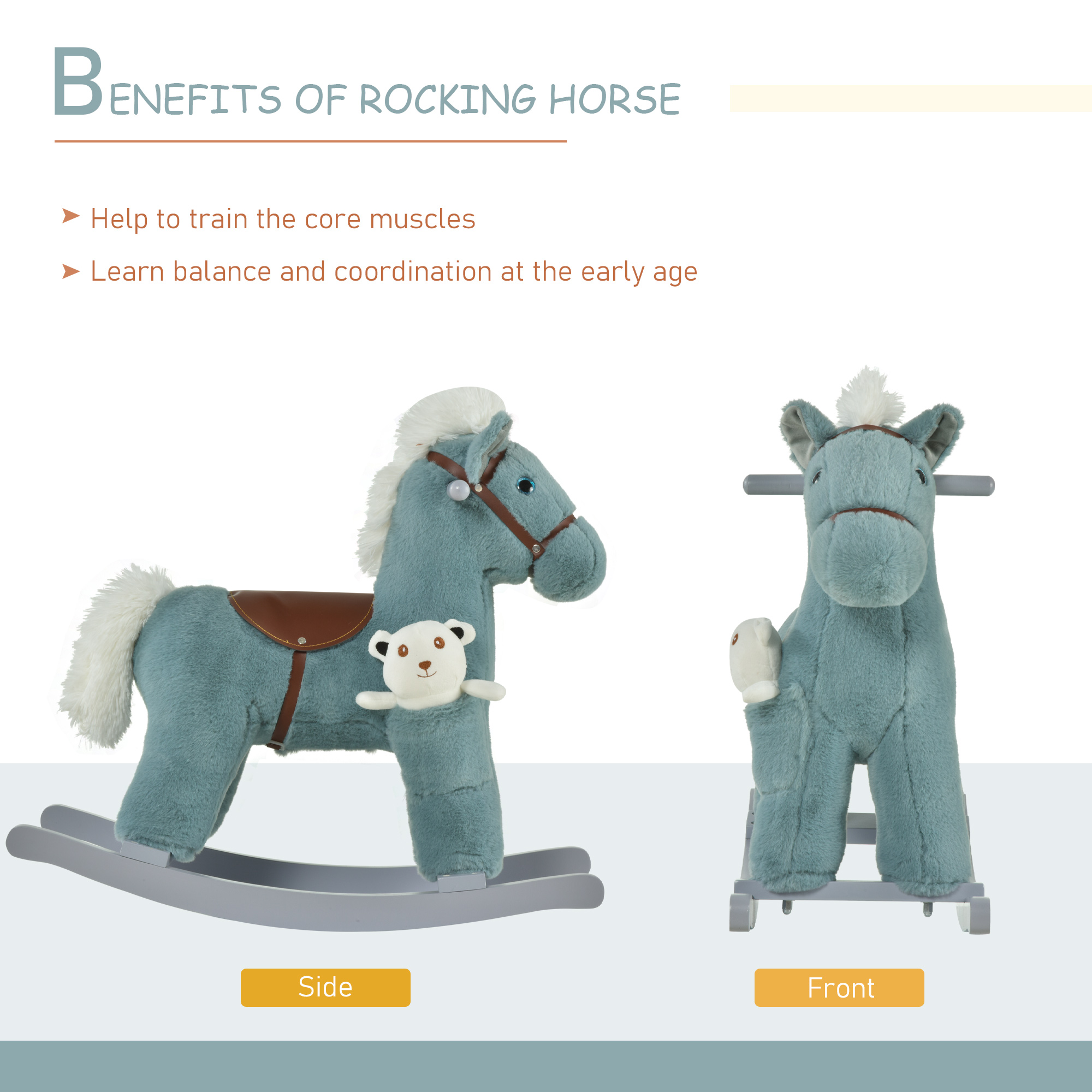 Kids Rocking Horse with Bear Toy, Plush Animal Rocker with Fun Realistic Sounds for Toddler 18-36 Months, Blue — image 6