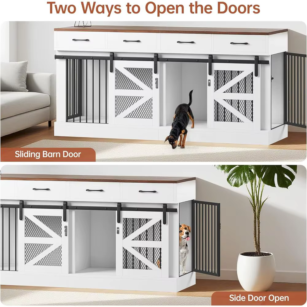 Caja para Perros de Madera Pesada para Interior con 1-2 Perros, Partición Removible y Cajas de Almacenamiento - Mobiliario Multifuncional para Mascotas — imagen 6