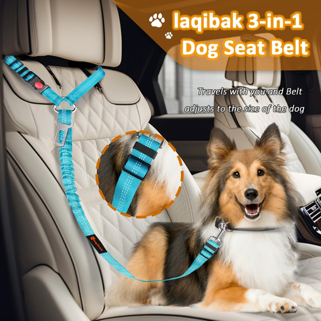 Cinturón de Seguridad para Perros Removible para Coche, 3 en 1 Correa y Restrainte Retráctil para Viajes con Seguridad — imagen 4