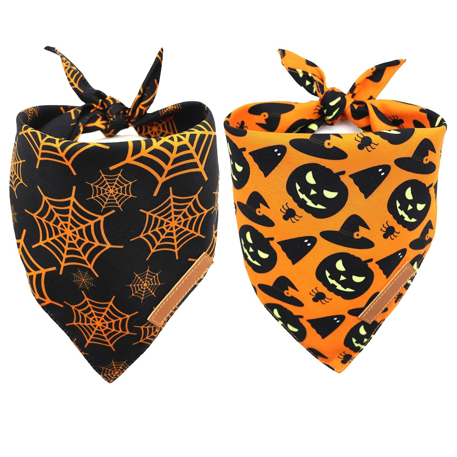 Dog Bandanas 2 Pack, Reversible Pumpkin And Spider Web Fall Pet Scarves, Adjustable Triangle Bibs For Dogs, X-Large — image 1