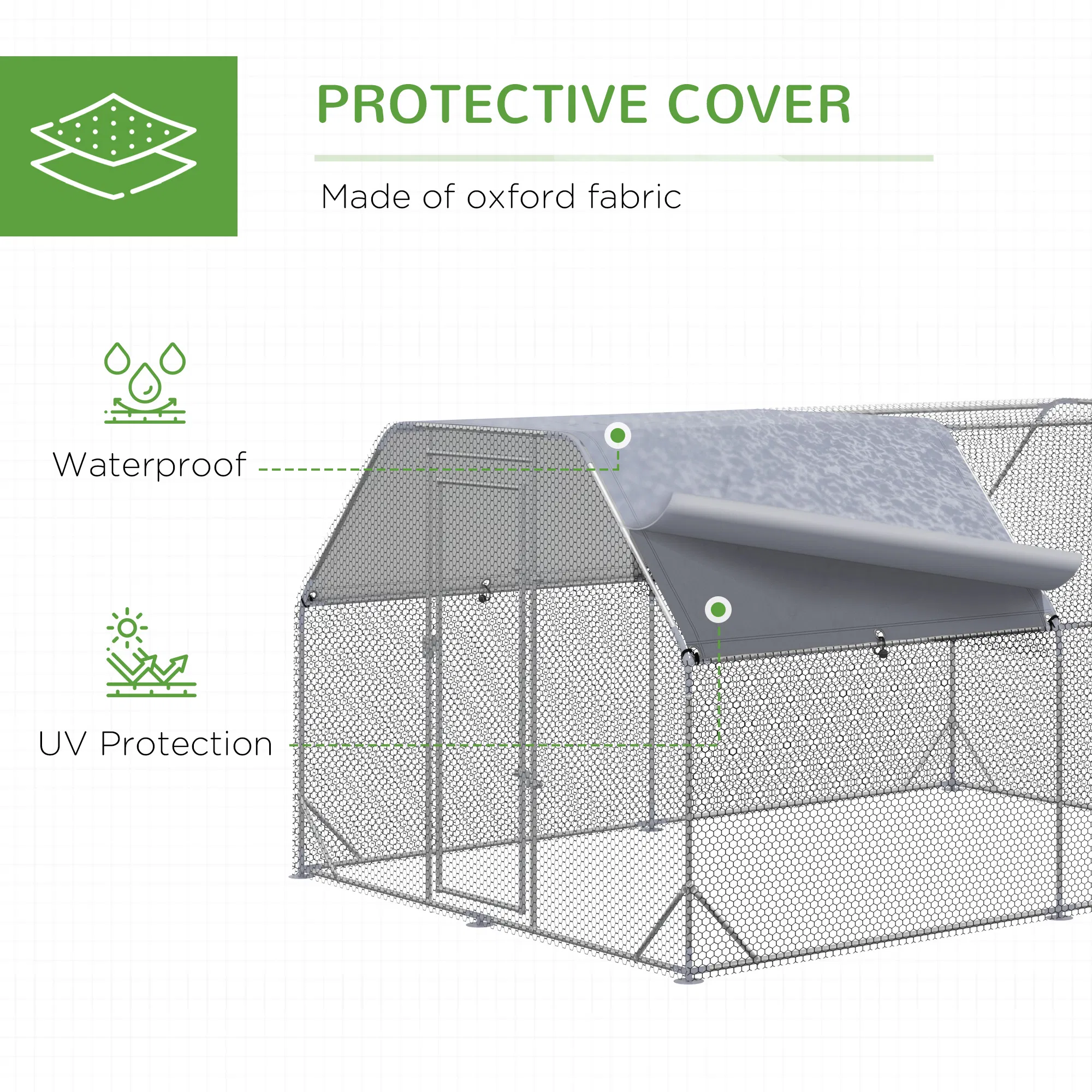Chicken Run, Galvanized Large Metal Chicken Coop Cage, Walk-in Enclosure Poultry Hen Run House Playpen Rabbit Hutch with Flat Roof, Cover, 9.2' x 12.5' x 6.5', Silver — image 6