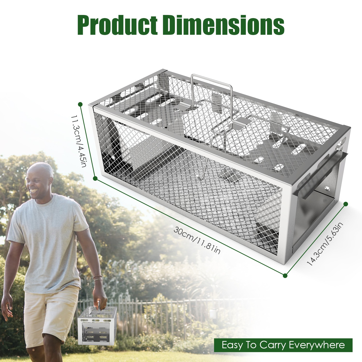 Paquete de 2 Trampas para Ratas Humanitarias de 2 Puertas 11.81x5.63x4.45In, Trampa para Ratones Automática y Continua, Reutilizable, de Hierro Galvanizado, Jaula para Animales Vivos — imagen 6