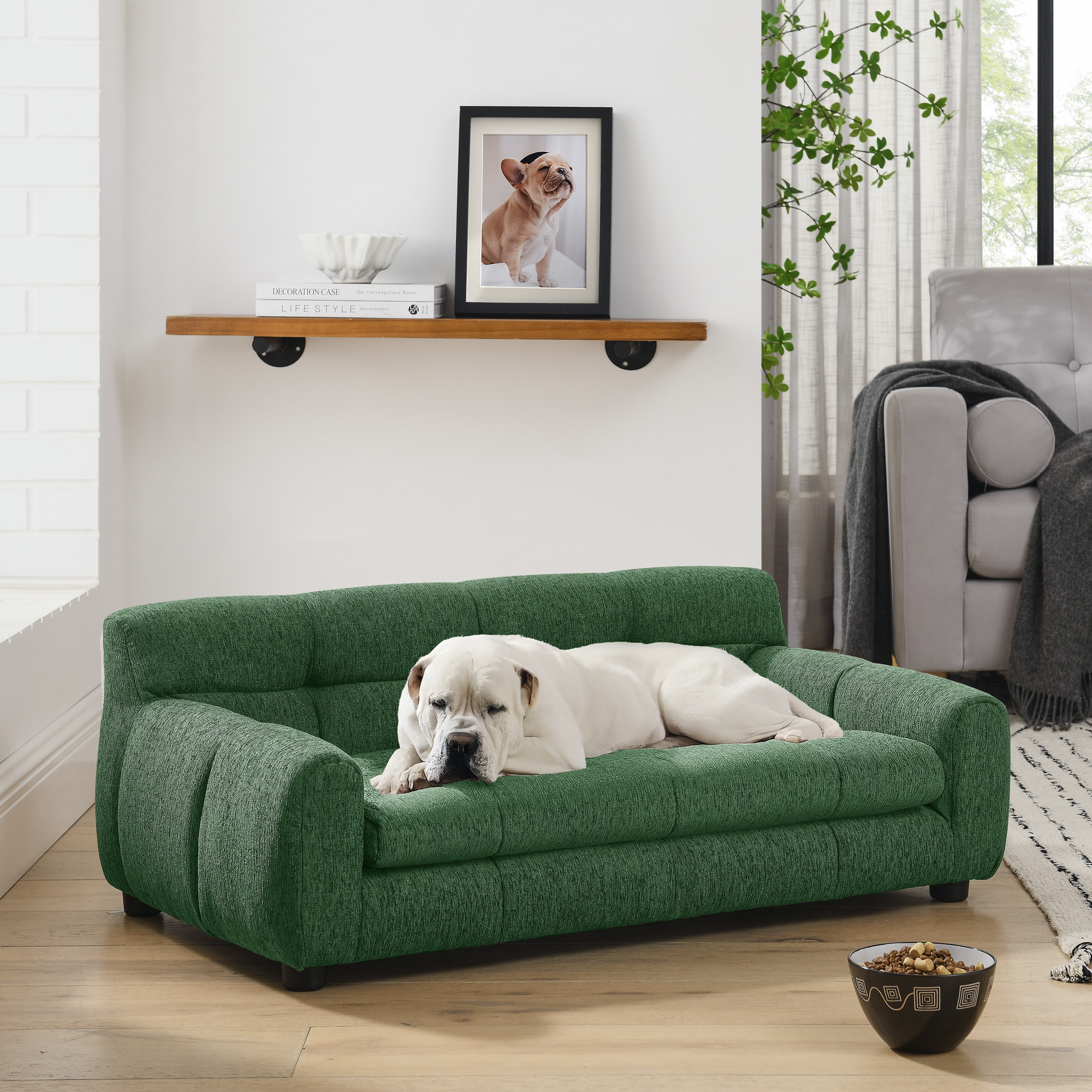 Sofá para Mascotas Suaves y Cómodos con Acompas y Espaldar, Ideales para Sofás Modernos Rectangulares para Perros Pequeños y Medianos de Color Verde — imagen 1