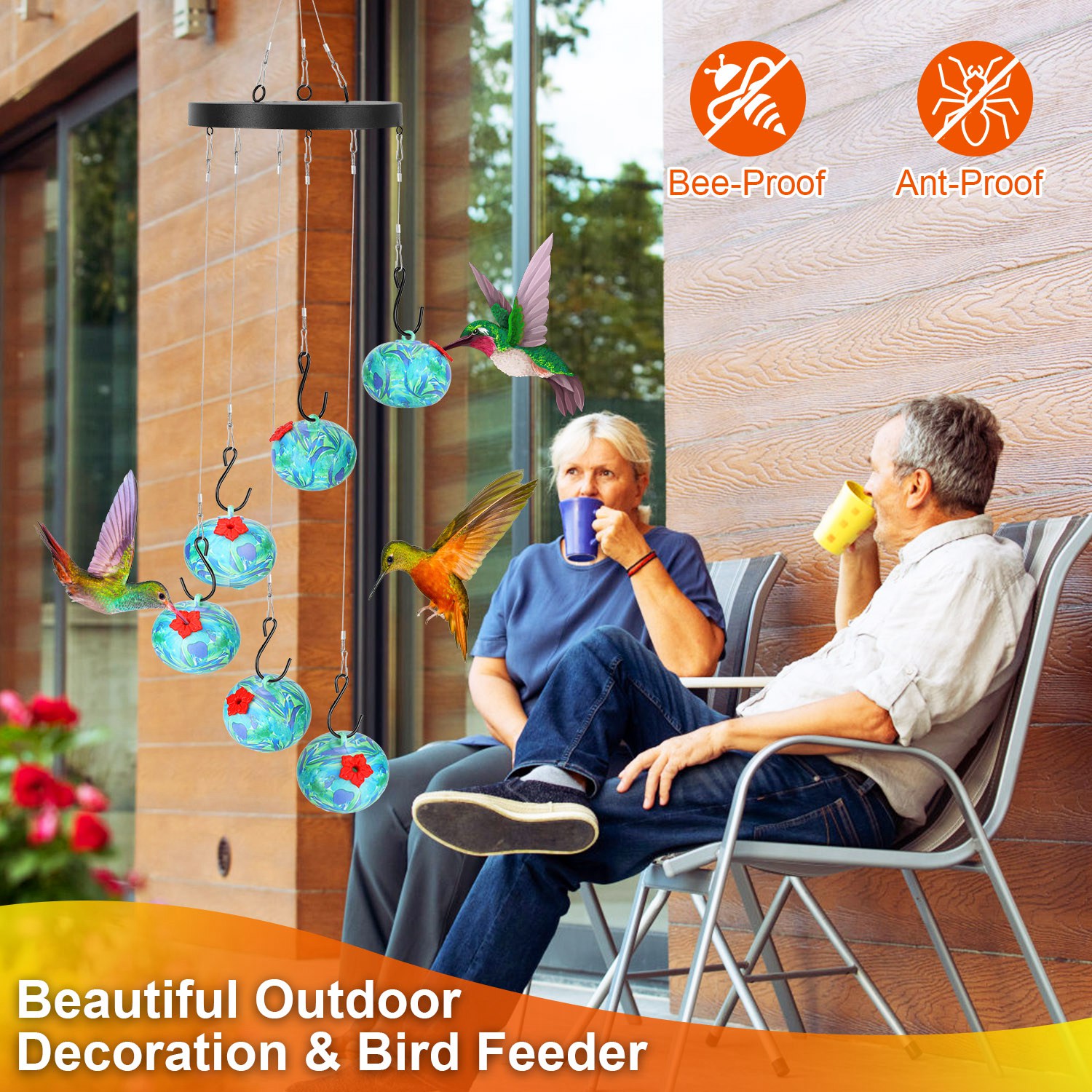 Cascabelas Colibríes Comedor de Humo Insecticida y Abeja Prueba para Exterior Pendiente para Observación Decoración para Jardín Terraza Patio Balcón — imagen 2