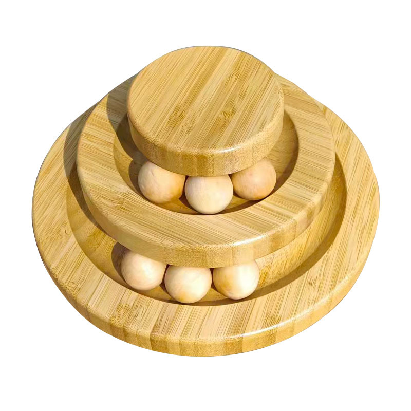 Solid Wood Cat Toy Wooden Turntable Rolling Ball Double Layer Tease Cat Bite Resistant Toy — image 5