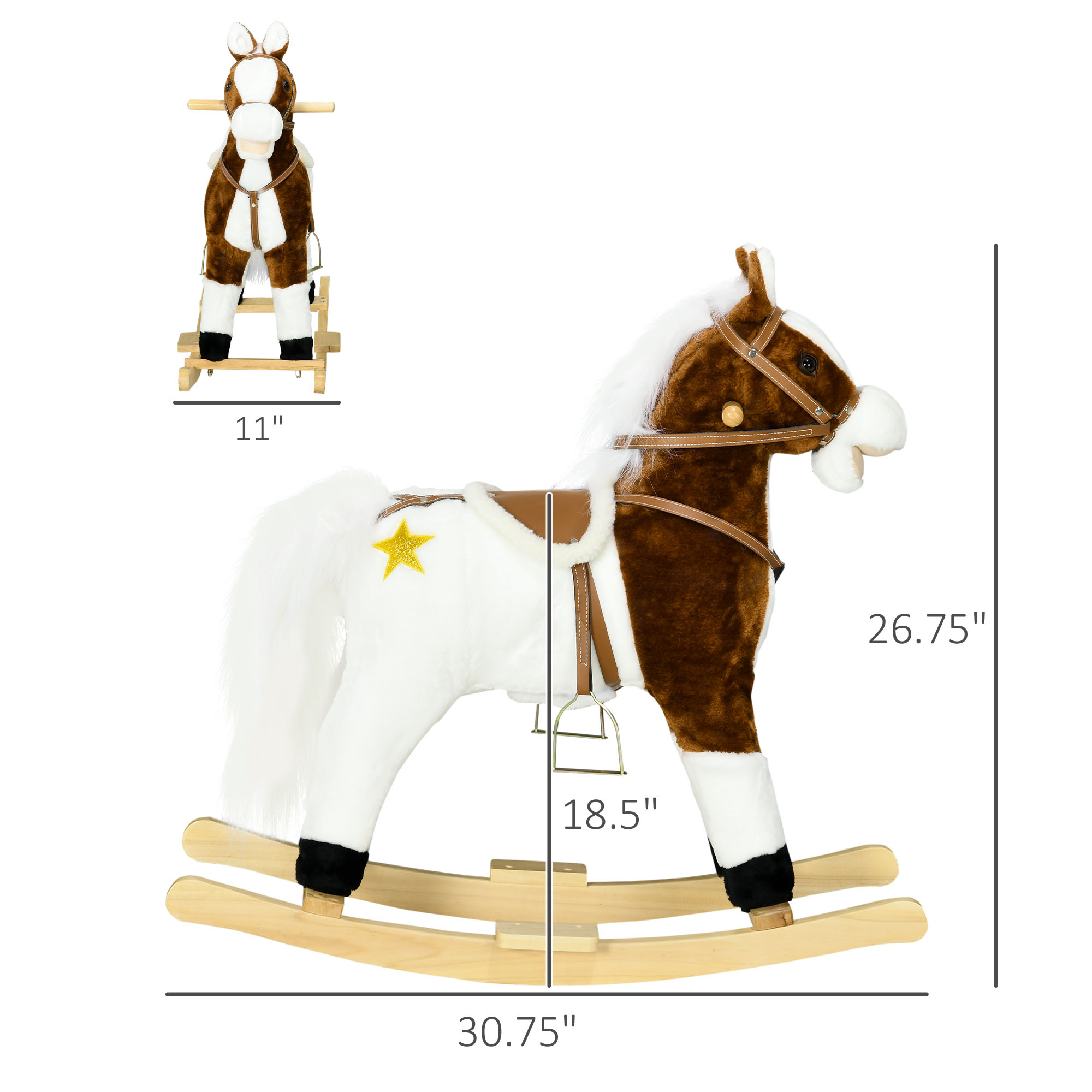 Caballo de Madera con Sonido, Poni para Niños con Silla y Restaurones, Regalo para Edad 3-8 Años, Marrón — imagen 7