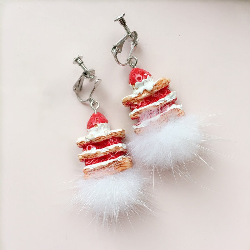 Pulseras de Pendientes en Forma de Pastel de Fresa con Estampado de Cuadros Rojo y Blanco, Clásico, para Mujer — imagen 6