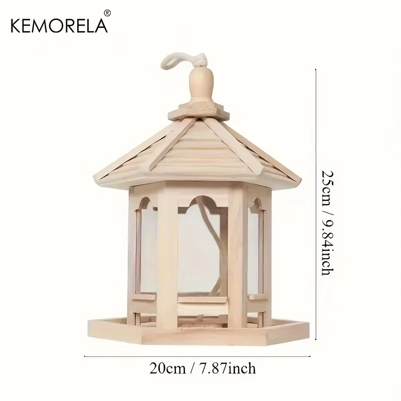 Casa de Comida para Pájaros en Madera Técnica KEMORELA 1PC - Decoración Exterior para Jardín con Sistema de Agua y Caja para Mascotas — imagen 6