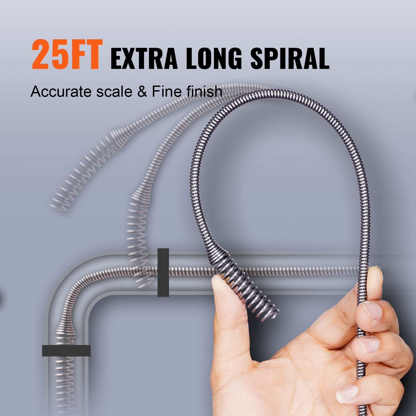 Limpia de Drenaje Automático 25 pies, Serpiente de Plomería con Alimentación Automática, Accesorio para Taladro, Limpia Codos de Drenaje para Cocina, Baño, Ducha y Fregadero con Protección de Manguera y Guantes — imagen 4