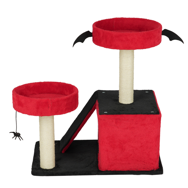 Árbol de Gato Gótico para Halloween - Área de Descanso con Condo Espacioso y Perchas Acolchadas, Postes de Rastrillado y Juguetes de Araña para Gatos Grandes, Rojo y Negro — imagen 6