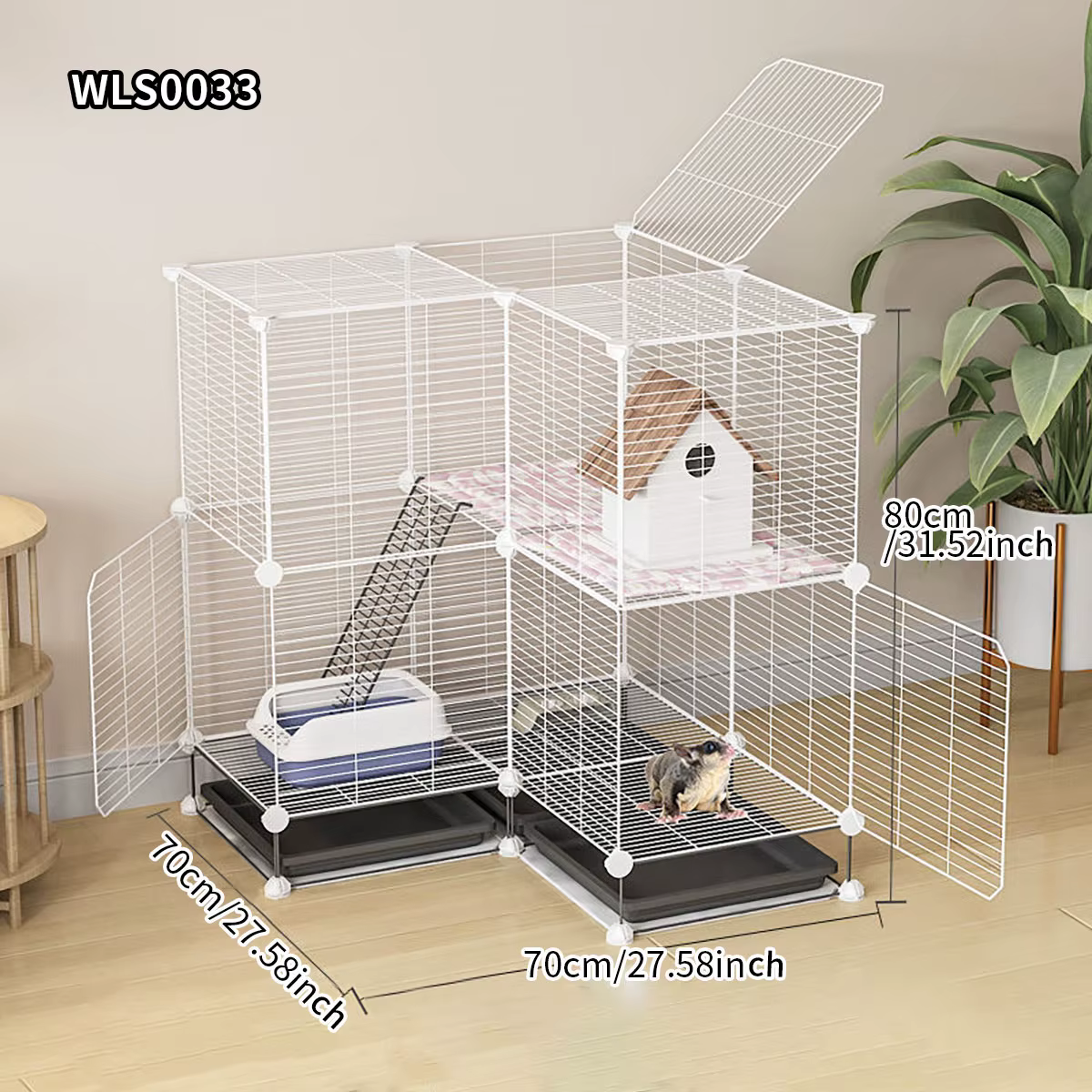 Caja para Pequeños Animales para Uso en Casa, Ahorradora de Espacio con Letrina, Caja Grande para Conejos, Caja para Glider y Ardilla con bandeja — imagen 3