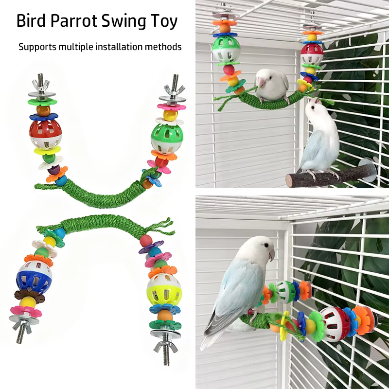 Juguetes de Colgar para Pájaros Coloridos con Campana y Cuerdas - Accesorios para Canarios, Budgies y Periquitos — imagen 6