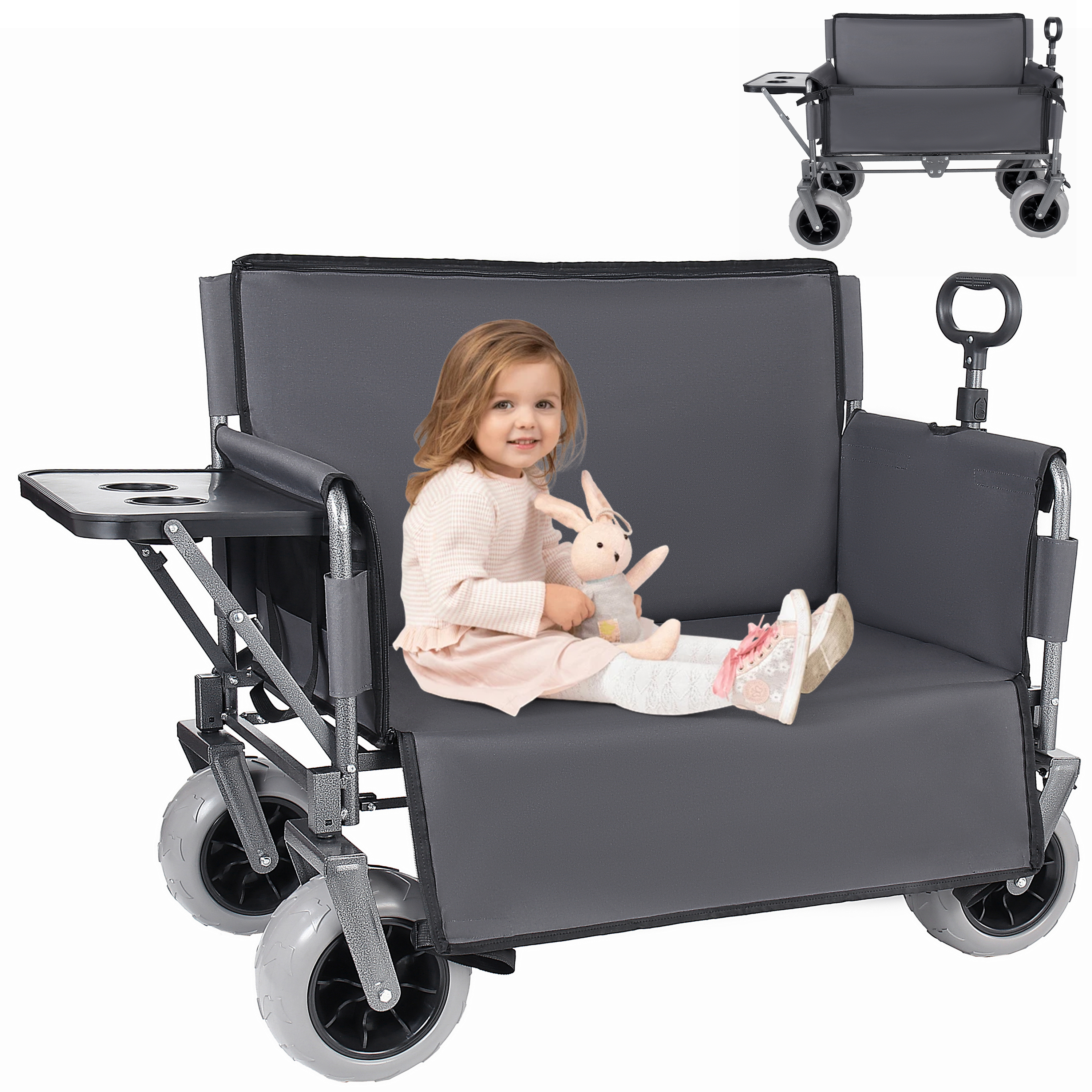 3- In- 1 Collapsible Wagon Converts To Bench Convertible Folding Wagon Cart With Rear- Mounted Folding Tabletop 500lbs Heavy- Duty 180L Capacity For Camping Beach Garden Fishing- Gray — imagen 1