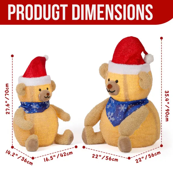 Set Of 2 Lighted Plush Bear Christmas Decorations, Pre-lit Pull Up Holiday Decor With 60 Warm White LED Lights For Xmas Outdoor Indoor Decor Lighted Holiday Displays — imagen 3