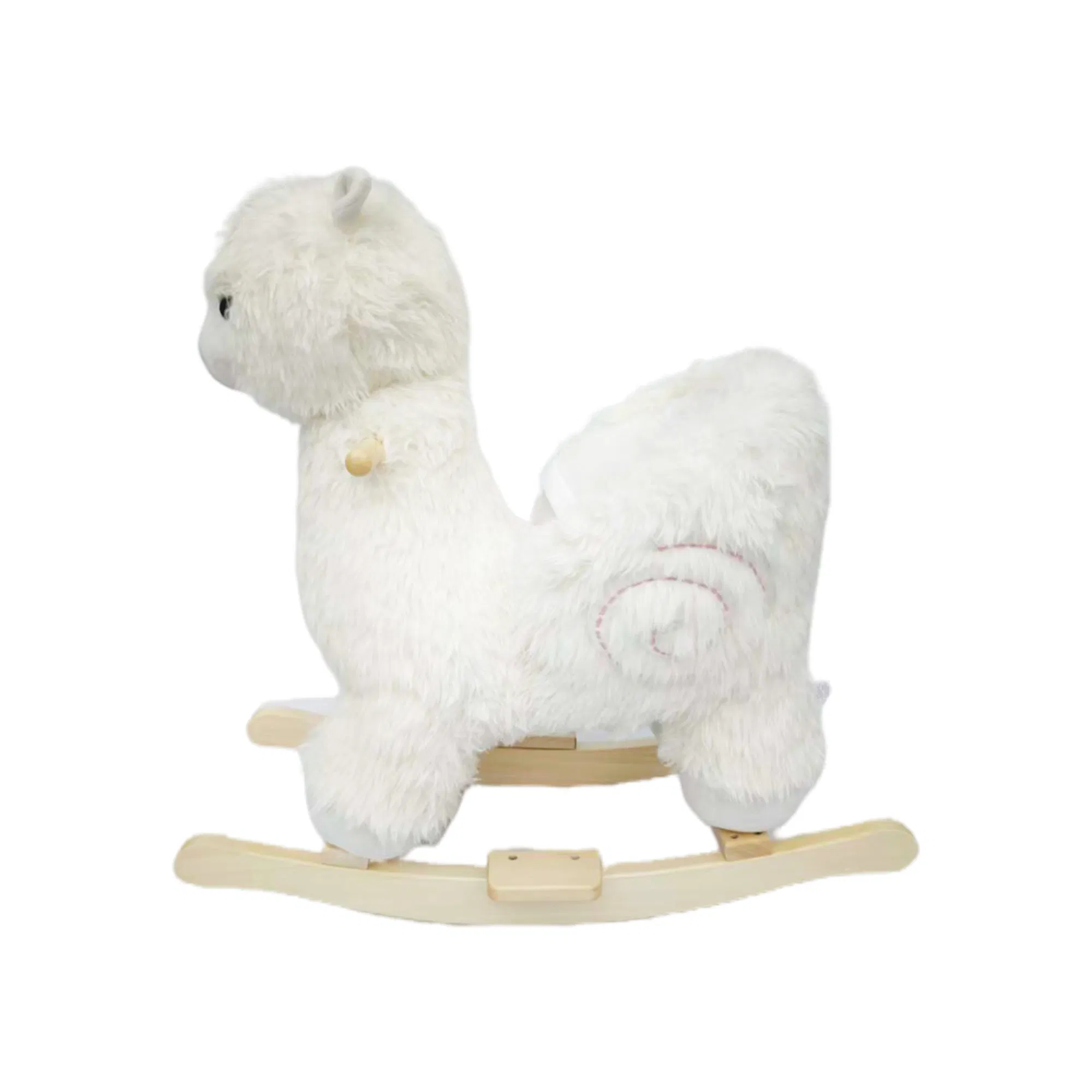 Kids Ride-On Rocking Horse Toy with Lullaby Song, Alpaca Rocking Toy with Hand Puppets and Safety Belt For Children 1-3 Years, Soft Plush Fabric, White, CPC Certified — image 6