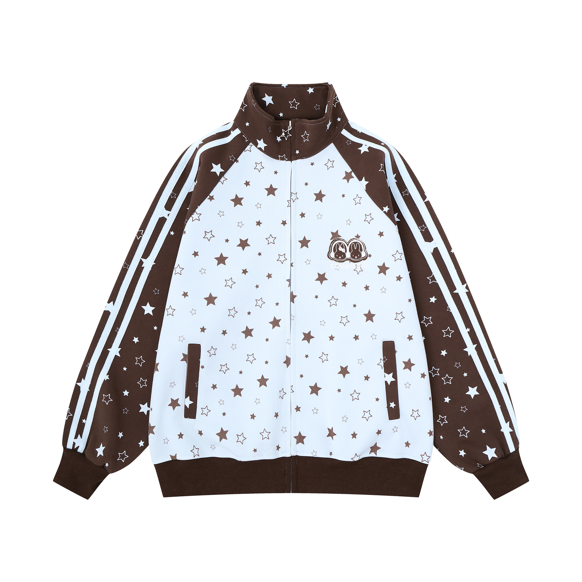 Casual Jacket with Cartoon Rabbit Embroidery Stand Collar Zipper Athletic Outerwear — image 2