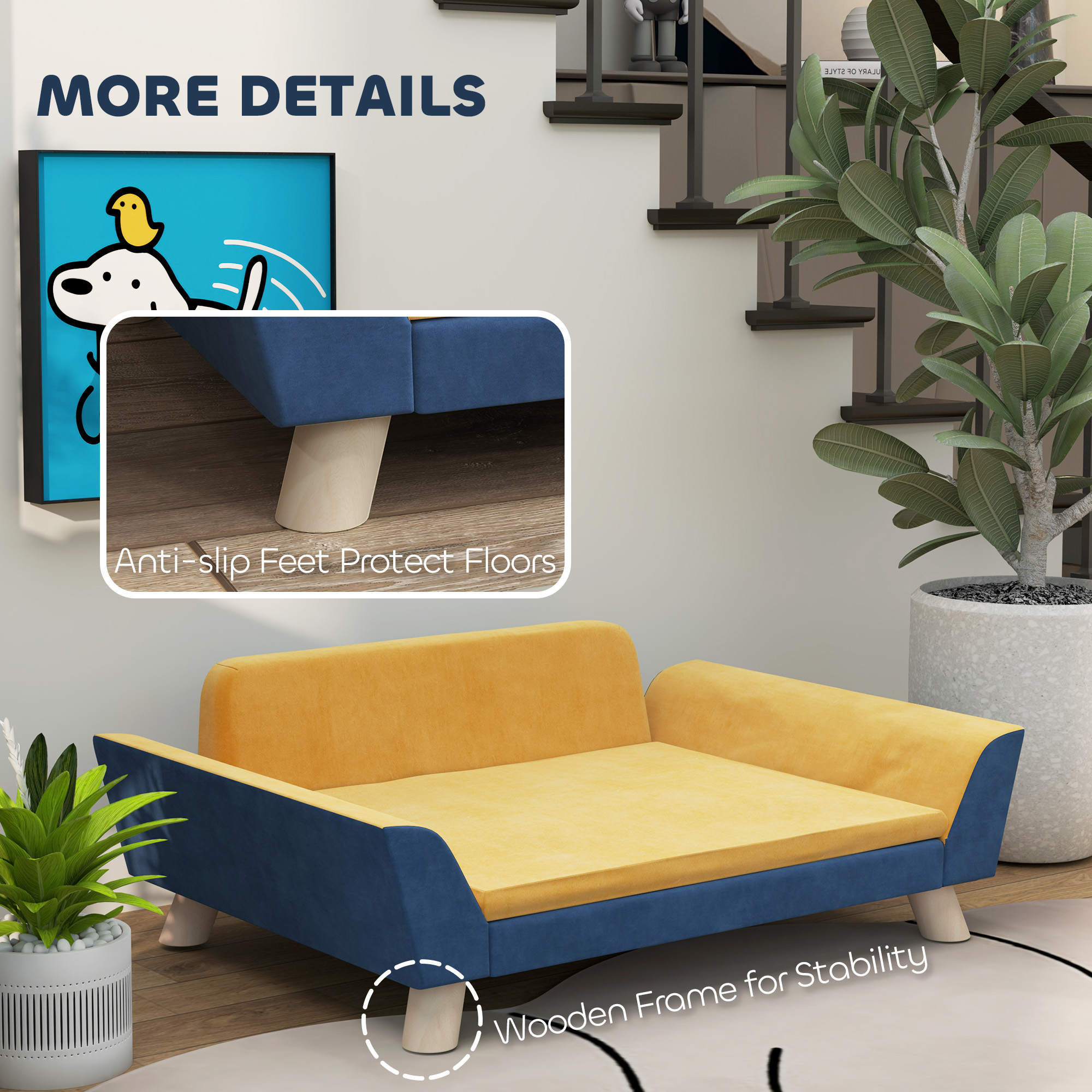 Dog Sofa Bed for Small Dogs with Soft Cushion, Washable Cover & Non-Slip Foot Pads, Orange — image 6