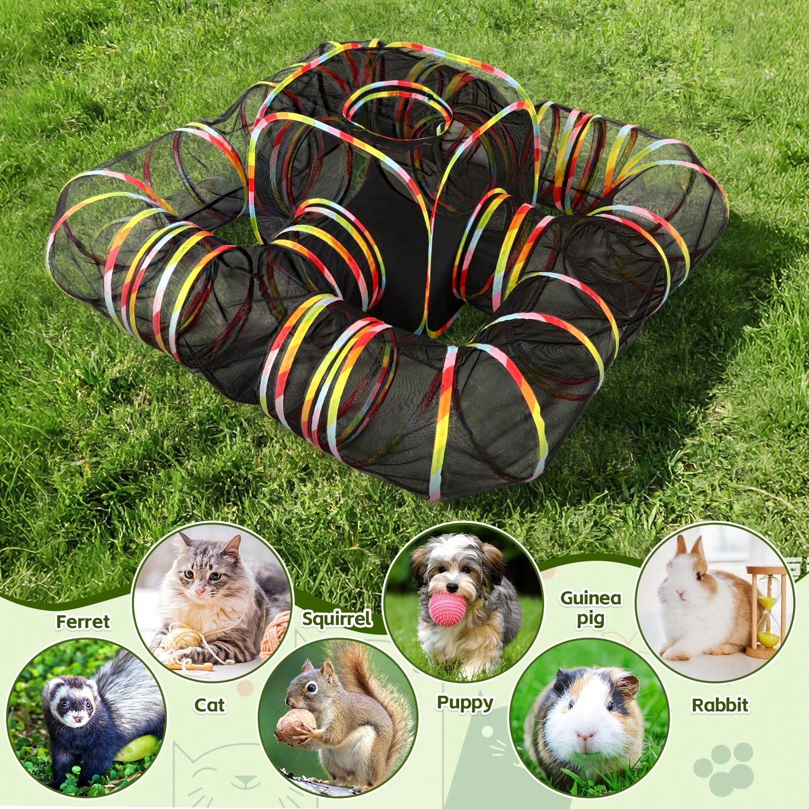 Outdoor Rainbow Cat Enclosure, 5 In 1 Portable Cat Tents For Outside Cage Free Outside Pet Enclosure Cat Tunnel Outdoor Playground For Indoor Cats And Small Animals — image 5