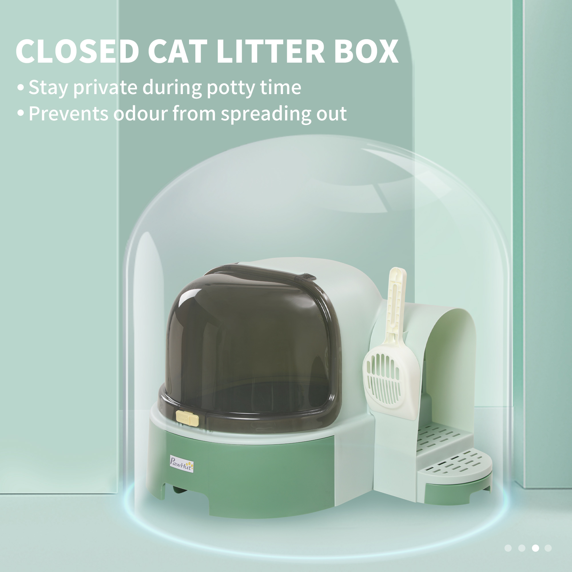 Caja de Arena para Gatos Fácil de Limpiar con Acceso Abierto y Cuchara, Verde — imagen 4