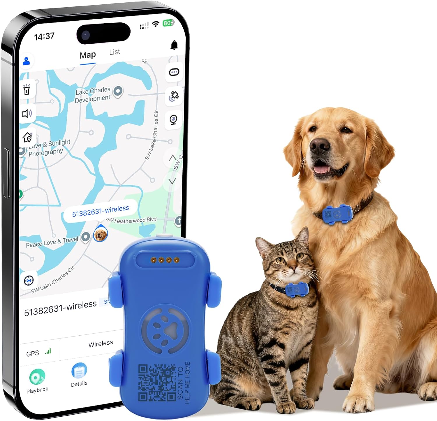 Rastreador GPS para Perros en Tiempo Real, Protección Antipérdida con Geocortina y Alarma Sonora y Luz, Trackede sin Límite, Compatible con la Mayoría de Collares de Mascotas, Suscripción Obligatoria — imagen 1