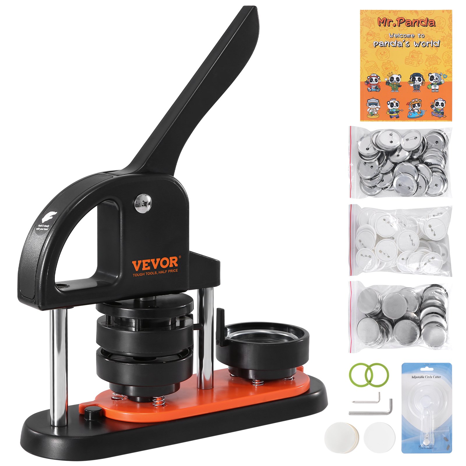 Máquina para hacer botones VEVOR, 2,28 pulgadas 58 mm con 100 piezas de partes de botón, mango ergonómico en forma de arco, kit de prensa de botones con Panda Magic Book, para manualidades infantiles regalos y Navidad — imagen 5