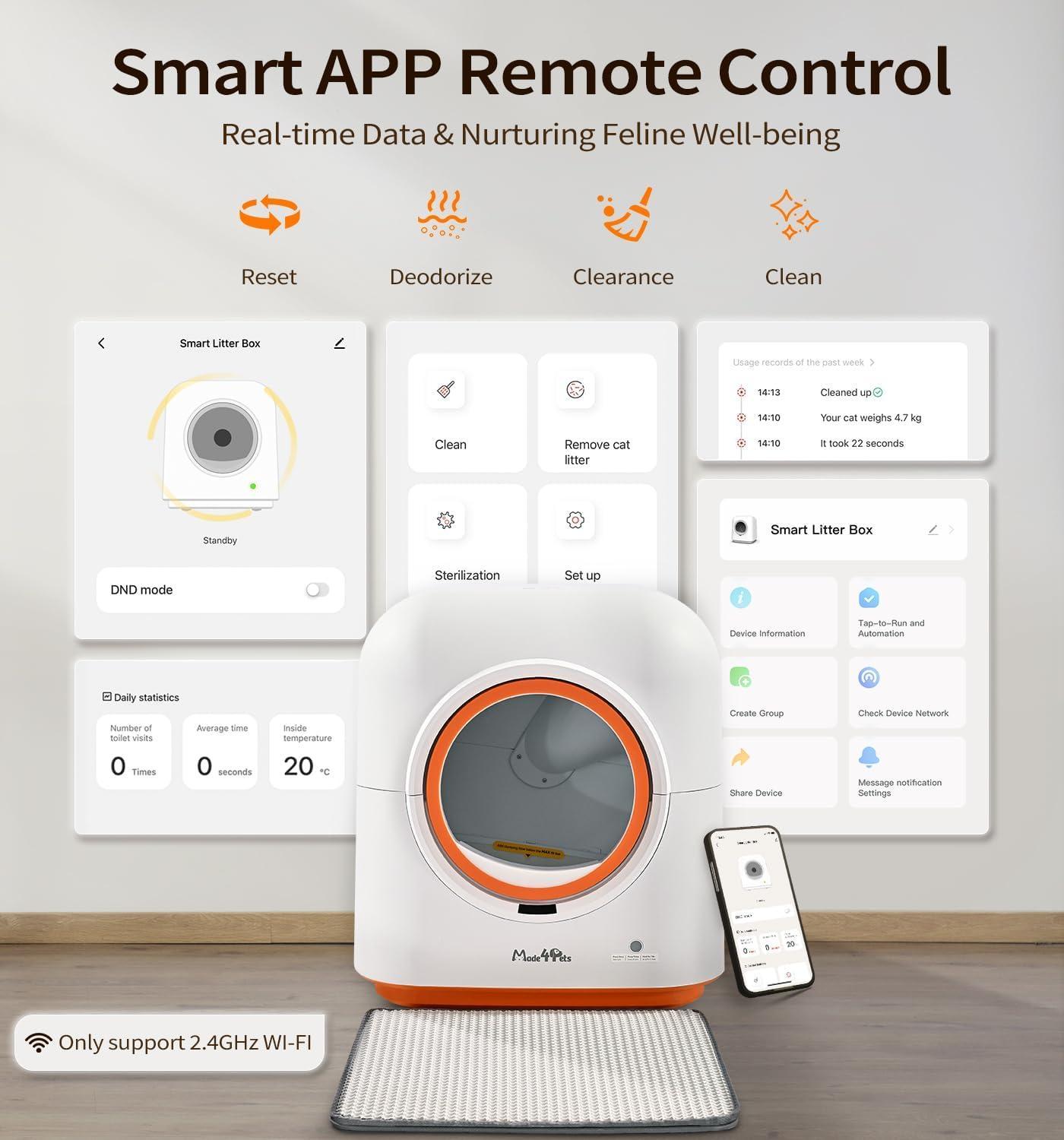 Caja de Arena Automática para Gatos, Control Inteligente por Aplicación, Desodorizante, Sensor Infrarrojo, Adecuada para Múltiples Gatos — imagen 8