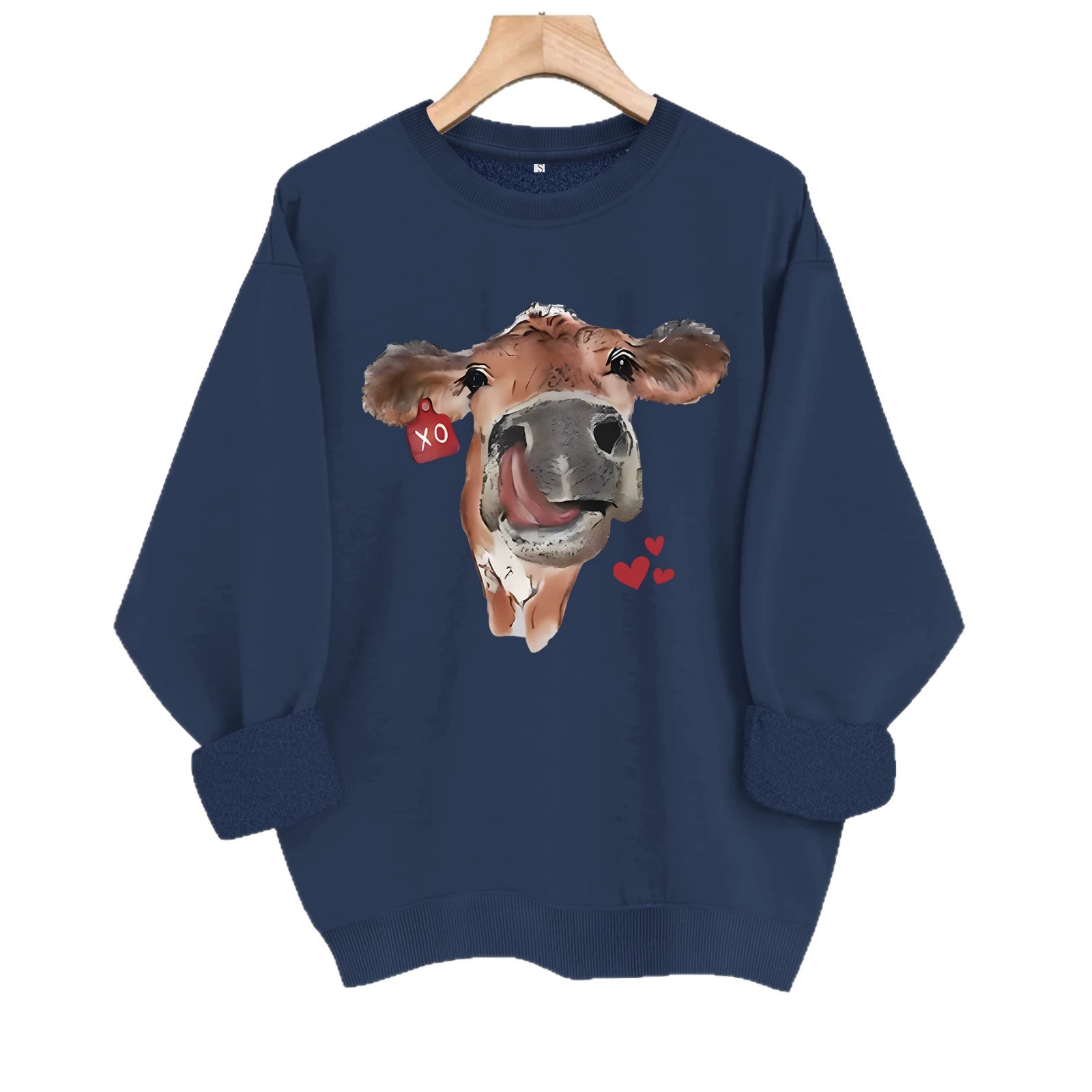 Cow and Love Printed Round Neck Velvet Hoodie — image 2