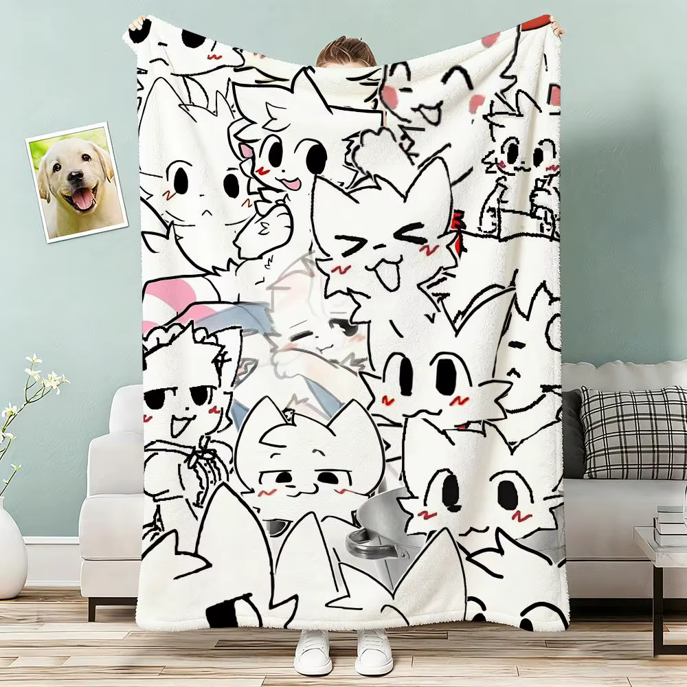 Cute Cat b-Boykisser Throw Lightweight 240g Flannel Blanket Soft Skin-friendly for Summer Cooling — image 4