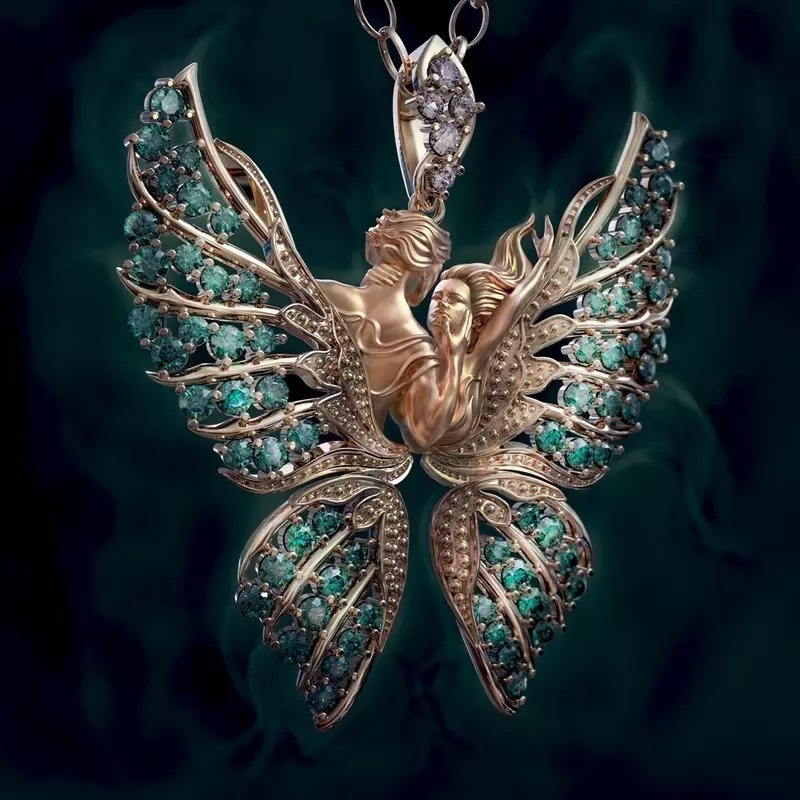 Angel Wings With Diamond Butterfly Necklace Lovers Pendant — image 5