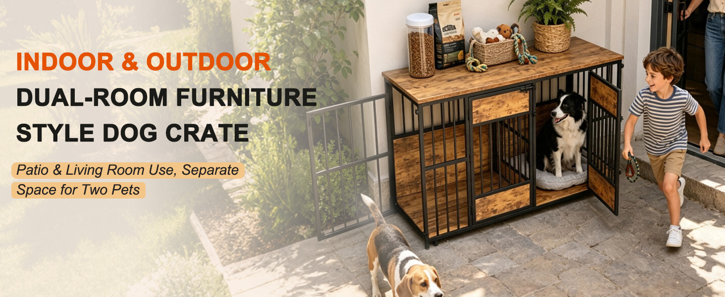 Wooden Dog Crate Furniture, Large Dog Kennel with Storage Top, Indoor Pet Cage — image 12