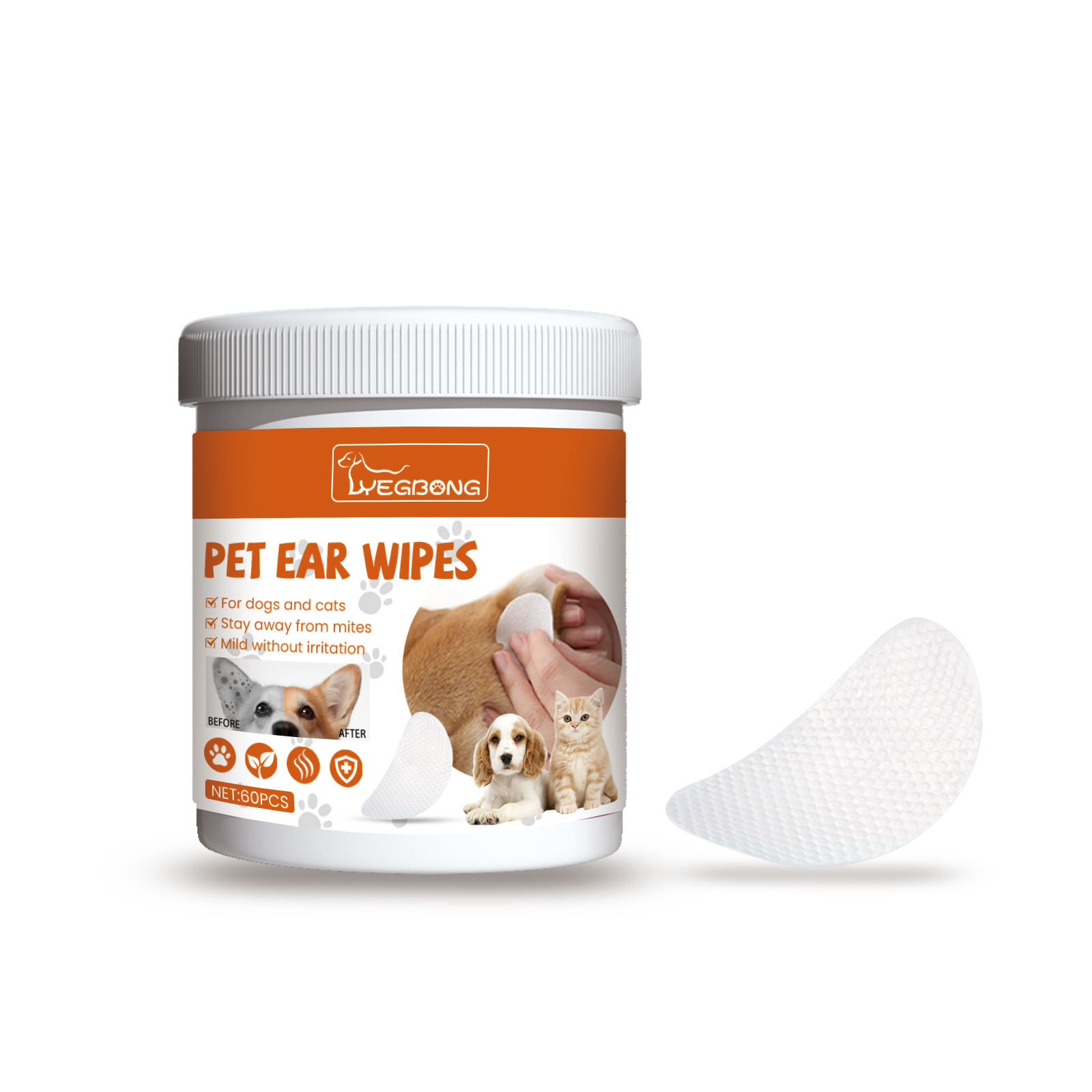 Yegbong Pet Ear Wipes, Pet Ear Cleaning Deodorizing Removing Mite And Earwax Cleaning Wipes — image 3