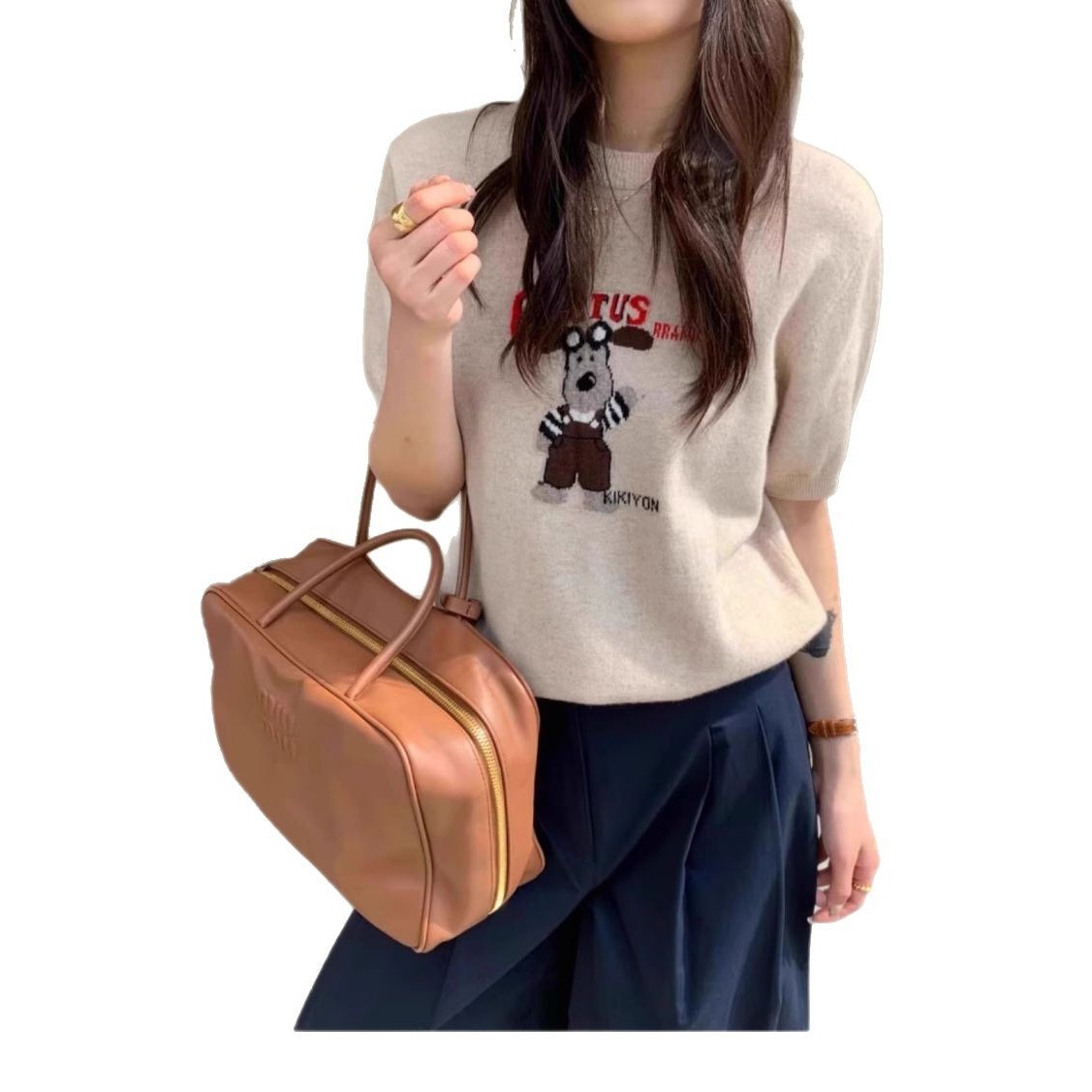 Cartoon Dog Short Sleeve Knitted Shirt for Women — image 6