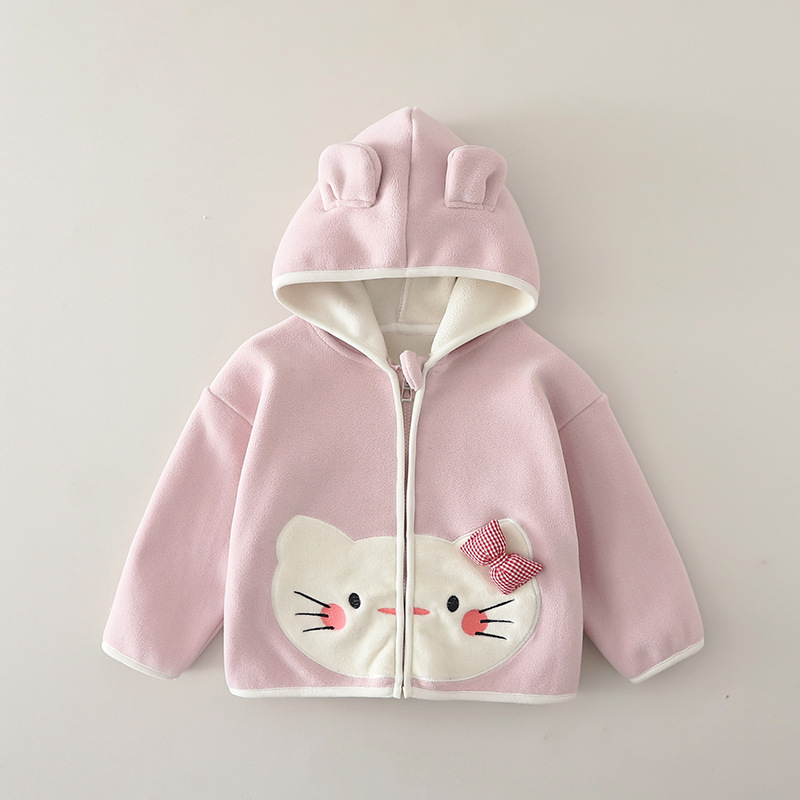 Girls Cat Print Fleece Lined Jacket Autumn Winter Warm Double Sided Fleece Top — image 10